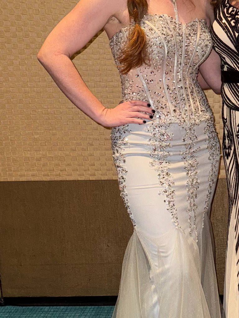 Dazzling White & Silver Beaded Mermaid Gown